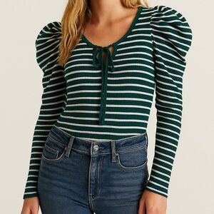 Porridge pink and green striped puff sleeve top